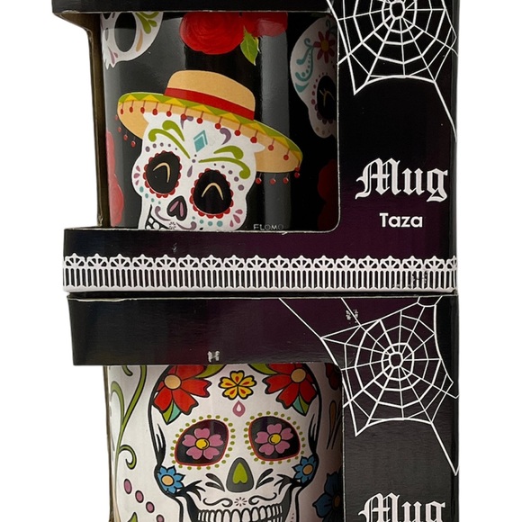 Sugar Skull Coffee Mugs Day of the Dead Set of 2 Gift Box - Picture 2 of 6